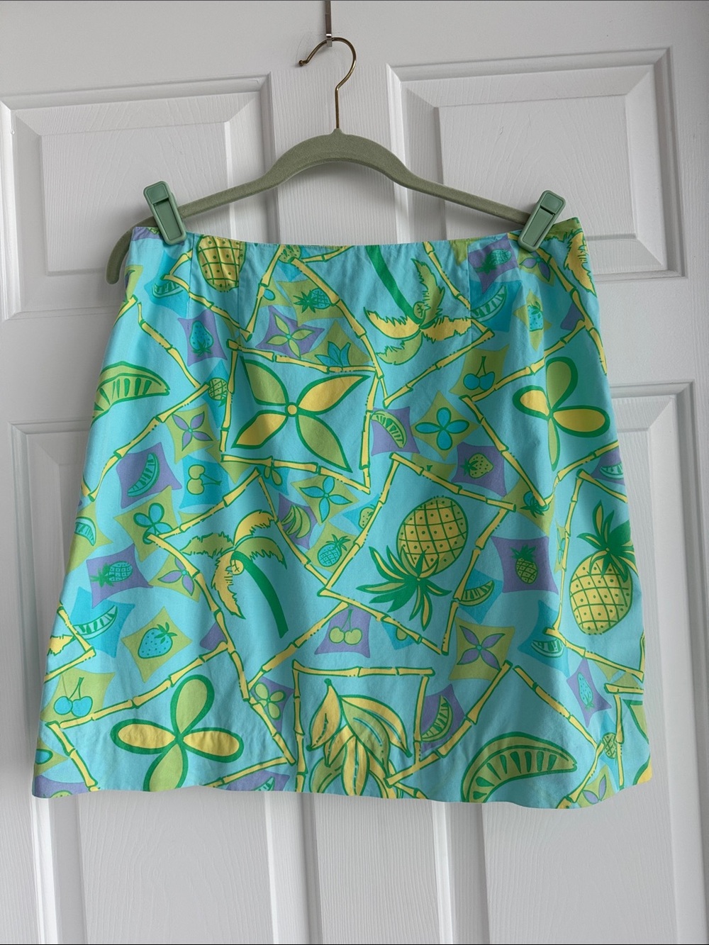 Lilly Pulitzer Aqua Tropical Mini Skirt with Yellow & Green Motifs